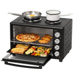 36L Mini-Backofen mit 2 Kochplatten, elektrischer Tischbackofen mit Umluft, 90–230 °C