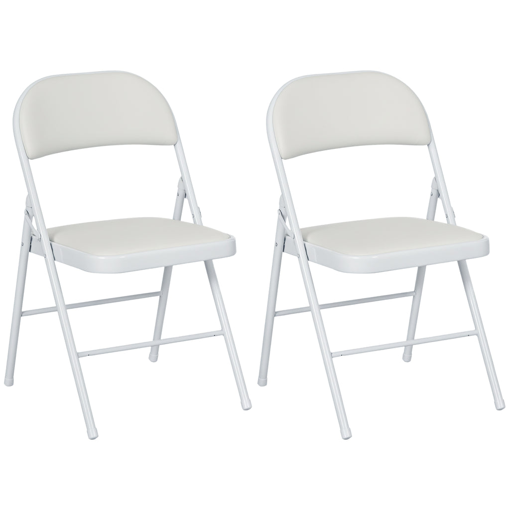 2er-Set Klappstühle, Tragbare Bürostühle, Metallbeine, Faltstuhl für Büro, Empfang, Wartezimmer, Kunstleder, Weiß
