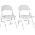 2er-Set Klappstühle, Tragbare Bürostühle, Metallbeine, Faltstuhl für Büro, Empfang, Wartezimmer, Kunstleder, Weiß