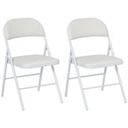 2er-Set Klappstühle, Tragbare Bürostühle, Metallbeine, Faltstuhl für Büro, Empfang, Wartezimmer, Kunstleder, Weiß