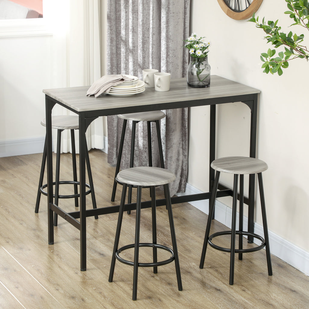Five-Piece Industrial-Style Bar Table Set - Grey/Black