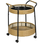 Outdoor Servierwagen, 2 Etagen, Bremsen, Polyrattan, Metallrahmen, ¦µ50 x 66H cm, Gelb