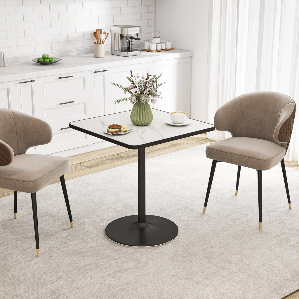 Esstisch, 70 x 70 cm quadratischer Küchentisch für 4 Personen mit Marmor-Optik für Küche Weiß