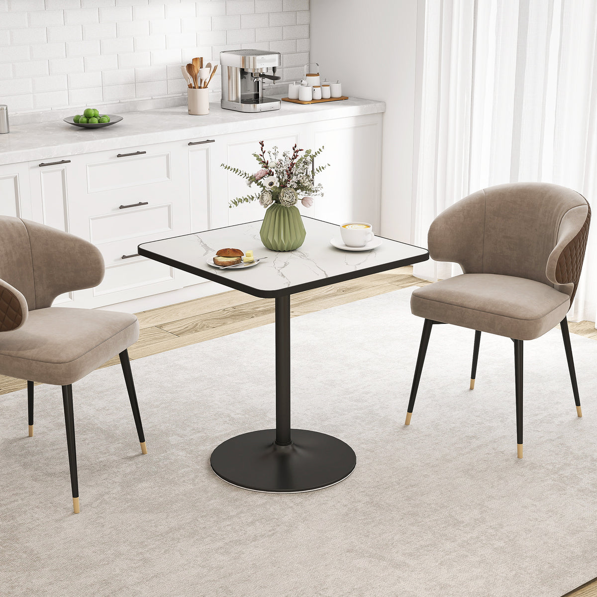 Esstisch, 70 x 70 cm quadratischer Küchentisch für 4 Personen mit Marmor-Optik für Küche Weiß