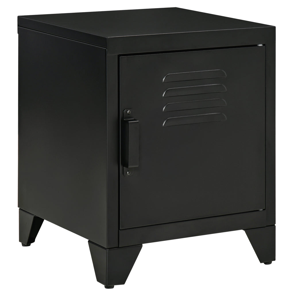Nachttisch, Beistelltisch mit verstellbarem Regal, Tür, Nachtschrank für Schlafzimmer, Wohnzimmer, Metall, Schwarz, 50 x 40 x 47,5 cm