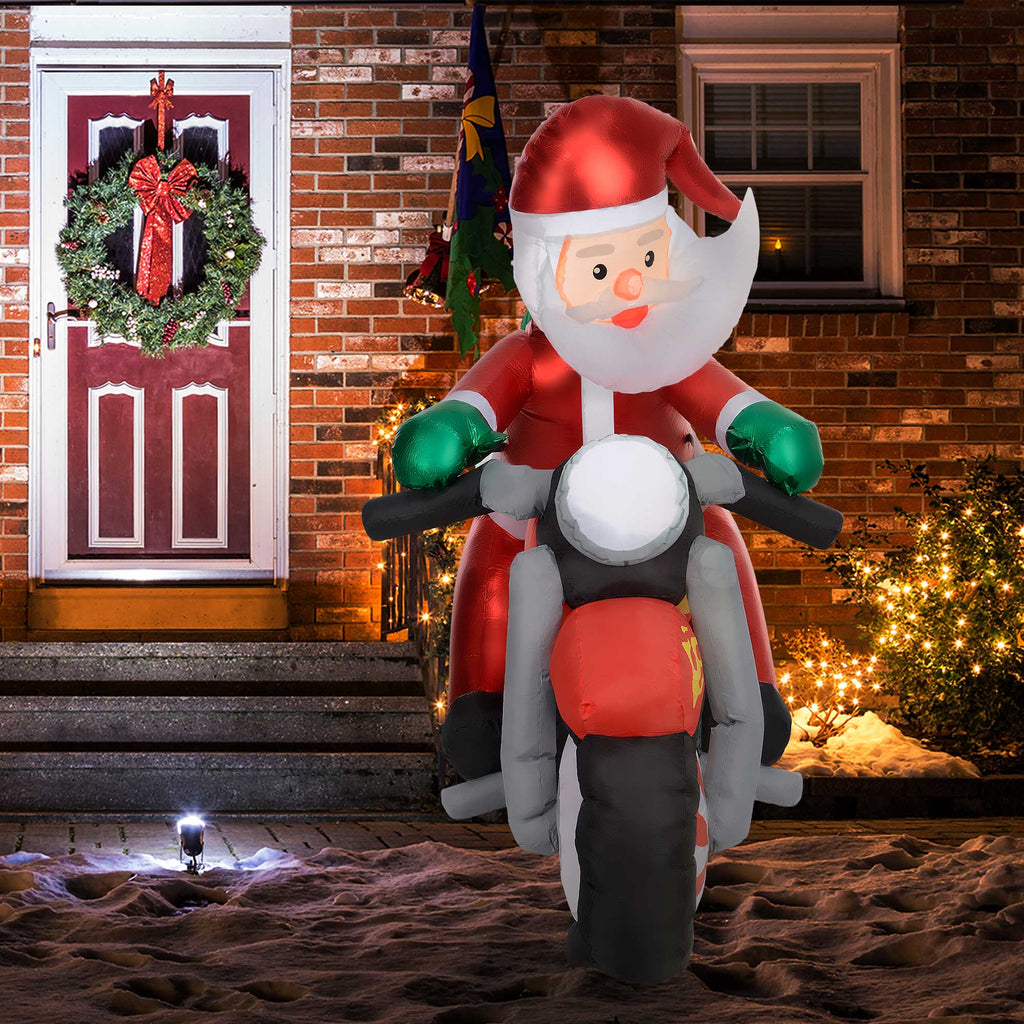 Weihnachtsmann auf Motorrad, Gartendeko, LEDs, aufblasbar, wetterfest, 180 x 95 x 170 cm