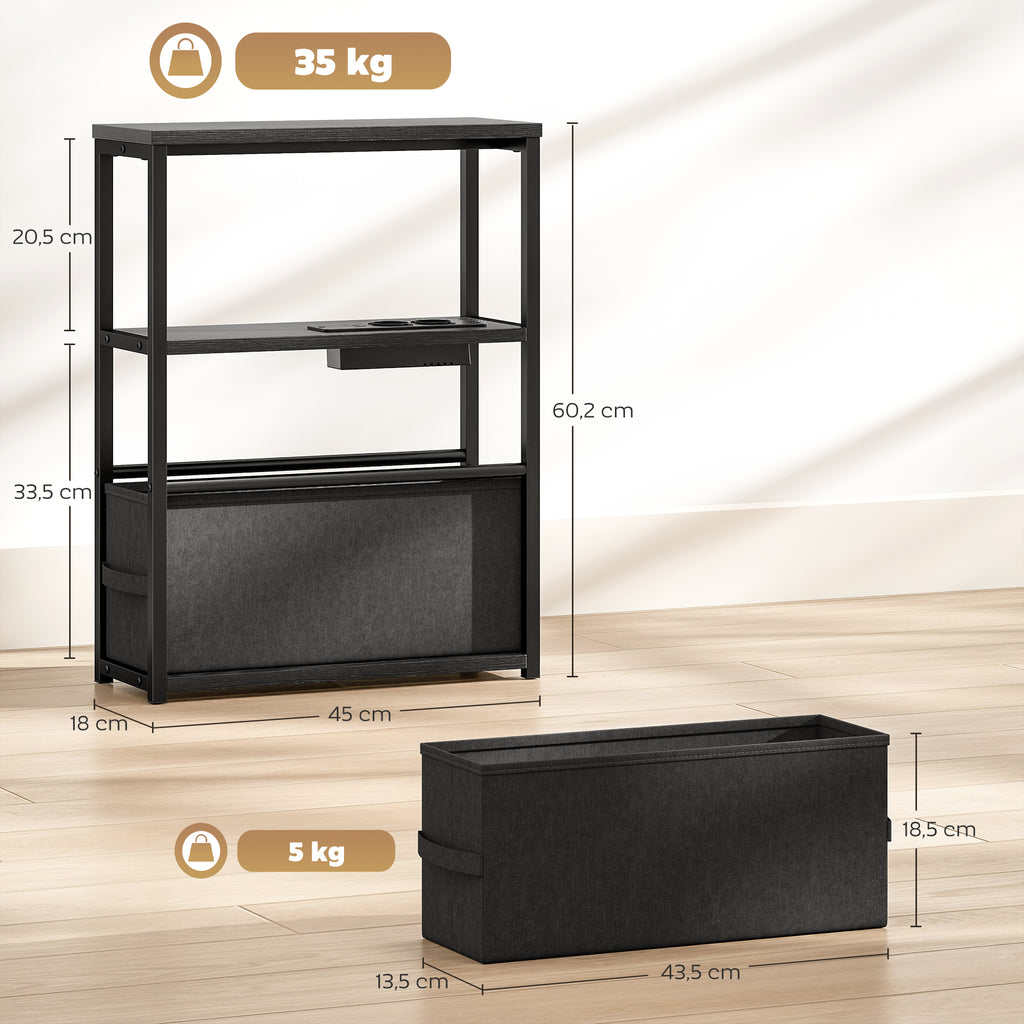 Beistelltisch Sofatisch mit Steckdosenleiste, Ablage, f¨¹r Kleine R?ume, 45x18x60,2cm, Schwarz