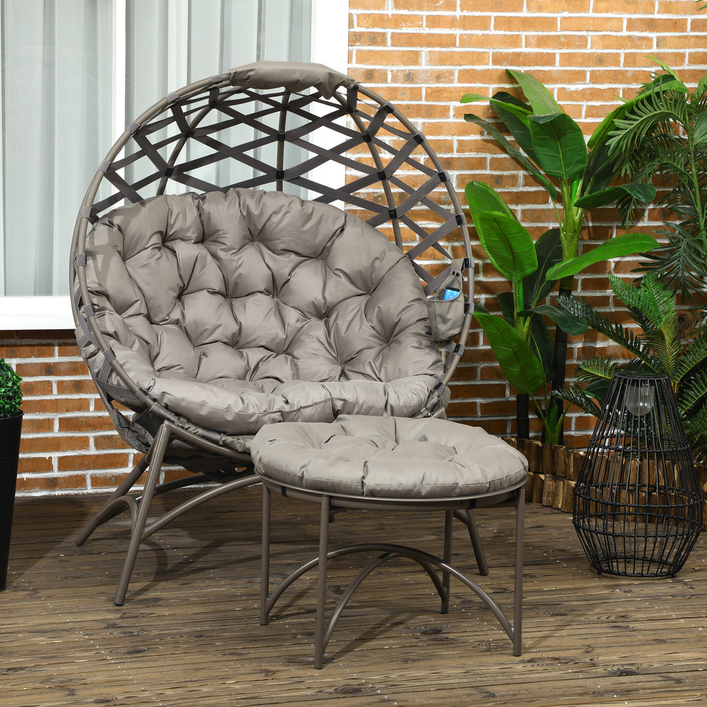 Gartenstuhl-Set, 2-tlg., Hocker/Beistelltisch, gr. Sitzkissen, Stahlrahmen, Farbe: Sand, 118 x 75 x 142 cm