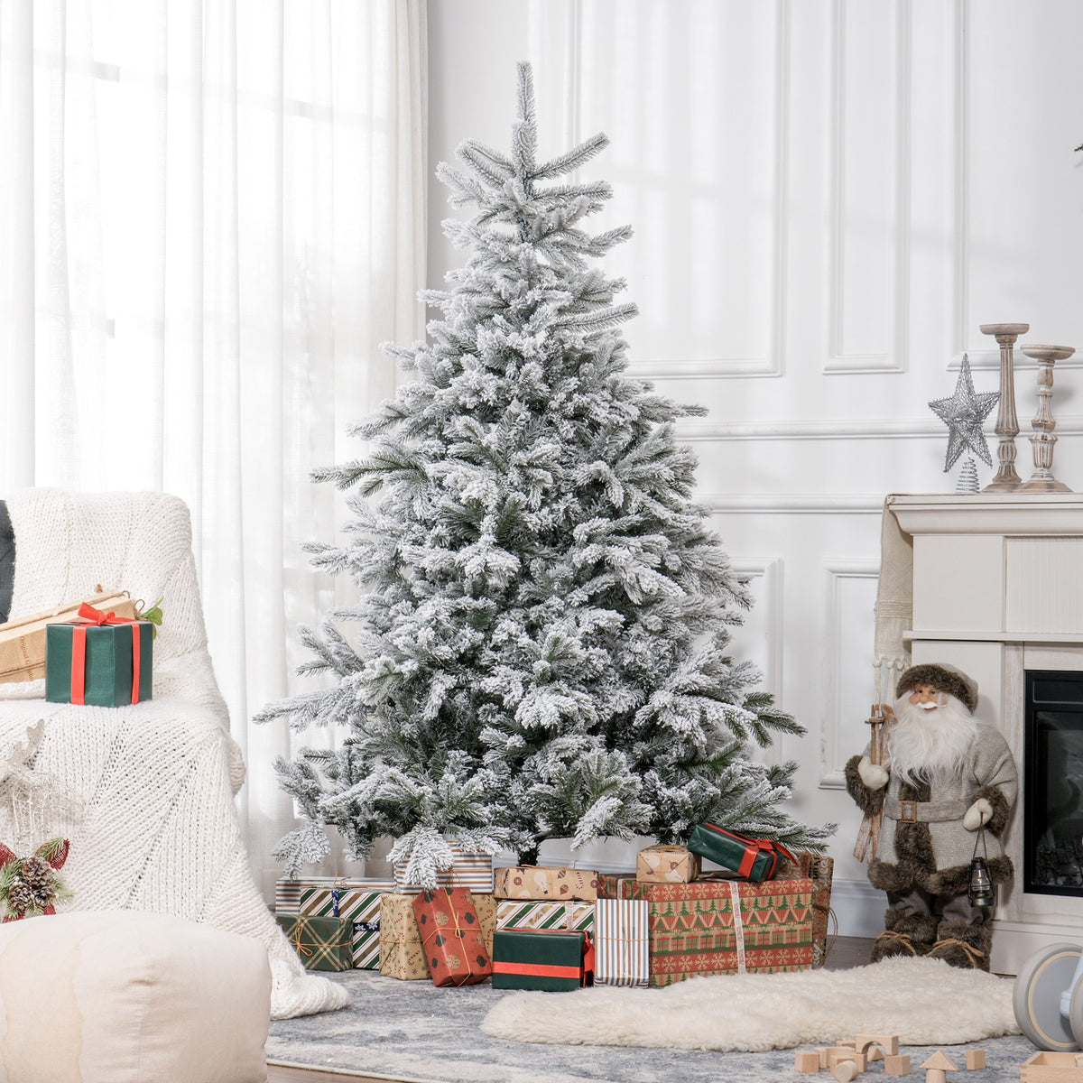 Weihnachtsbaum 180 cm, mit Kunstschnee, flammhemmend, schneller Auf- und Abbau, Metallbasis