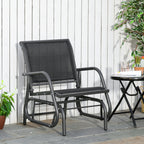 Outdoor Garden Glider Chair, Metal Frame Single Armchair Swing Seater w/ Breath Mesh Fabric Seat, Curved Backrest, Armrests, for Living Room, Patio, Porch, Dark Grey