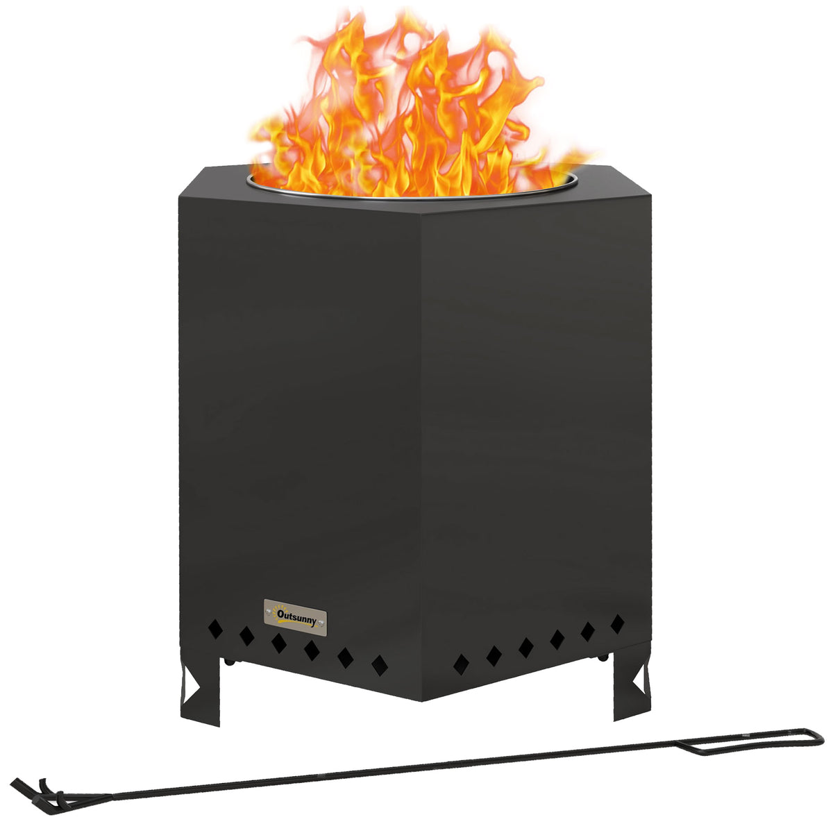 Feuerschale Feuerstelle Feuertonne, inkl. Schürhaken, 45 x 38,8 x 46,5 cm, Silber + Schwarz