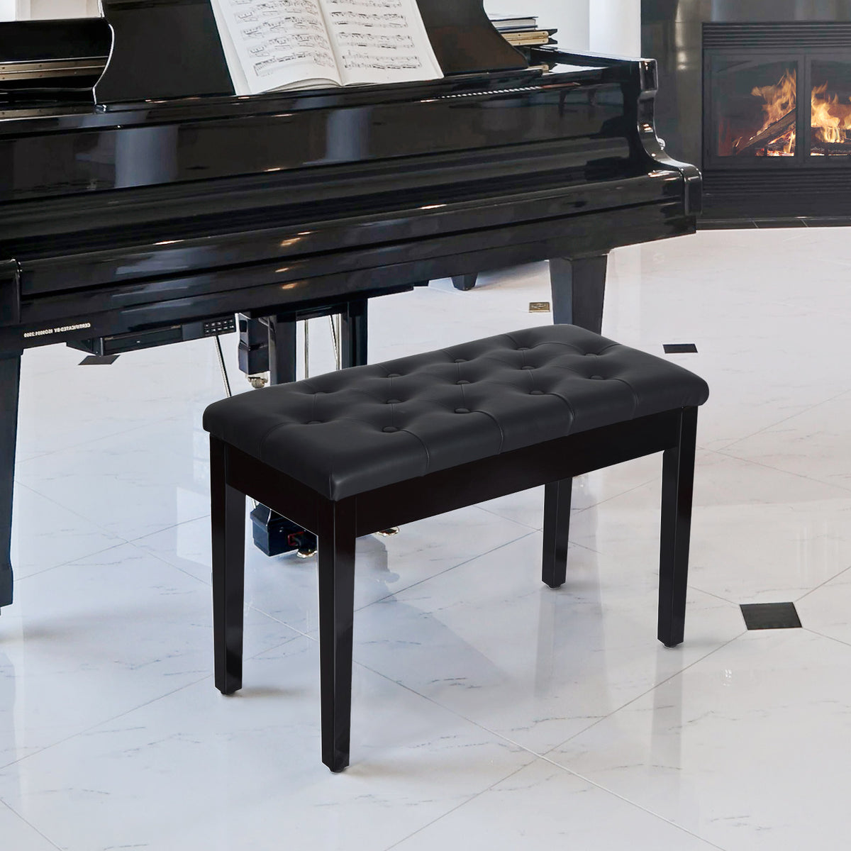 PU Leather Upholstered Piano Stool Makeup Stool Bench Dressing Table Seat with Storage 76x36x50cm, Black