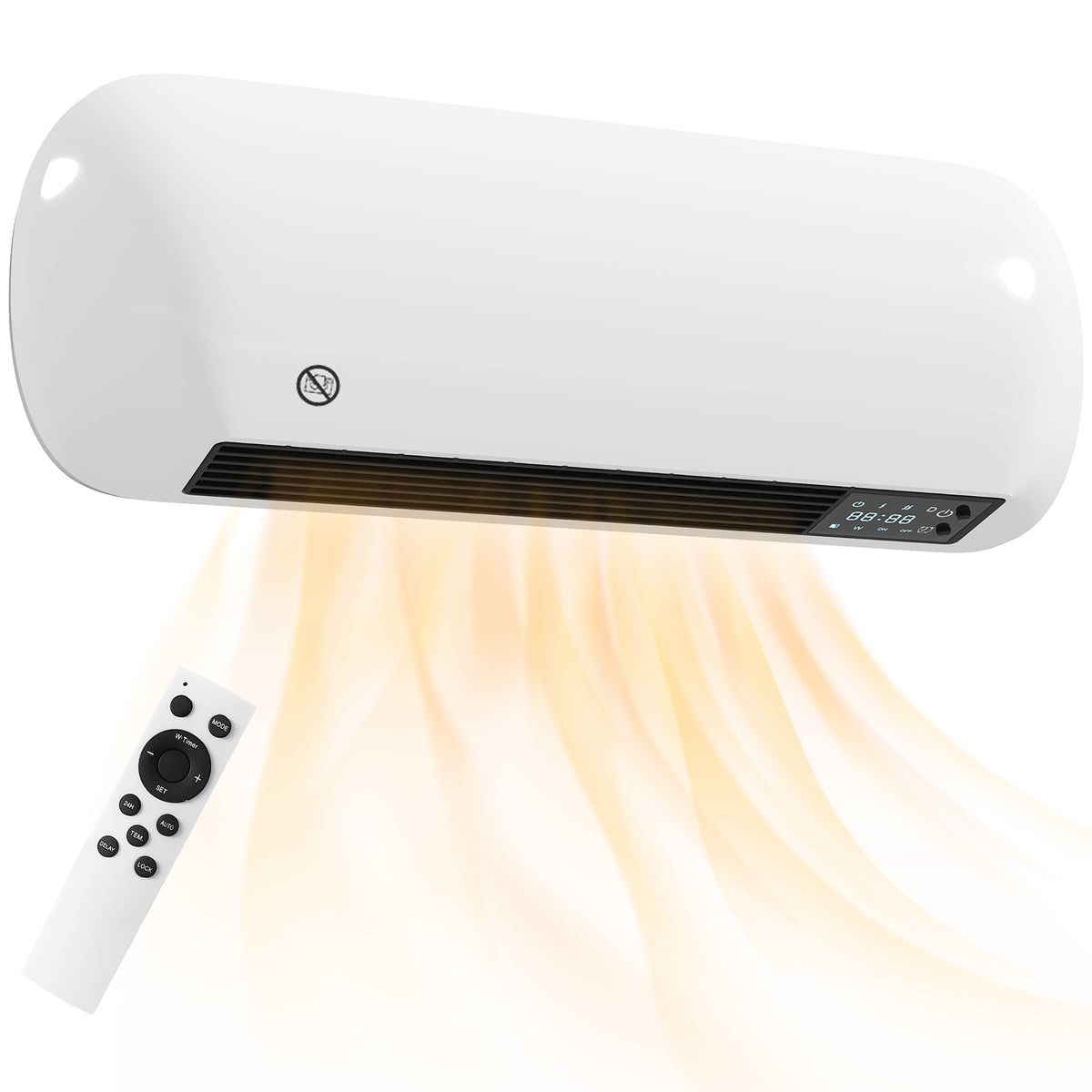 Wand Heizlüfter 2000W Keramik Wandheizgerät mit Ventilator, 2 Leistungsstufen, LED-Display, Thermostat, Weiß