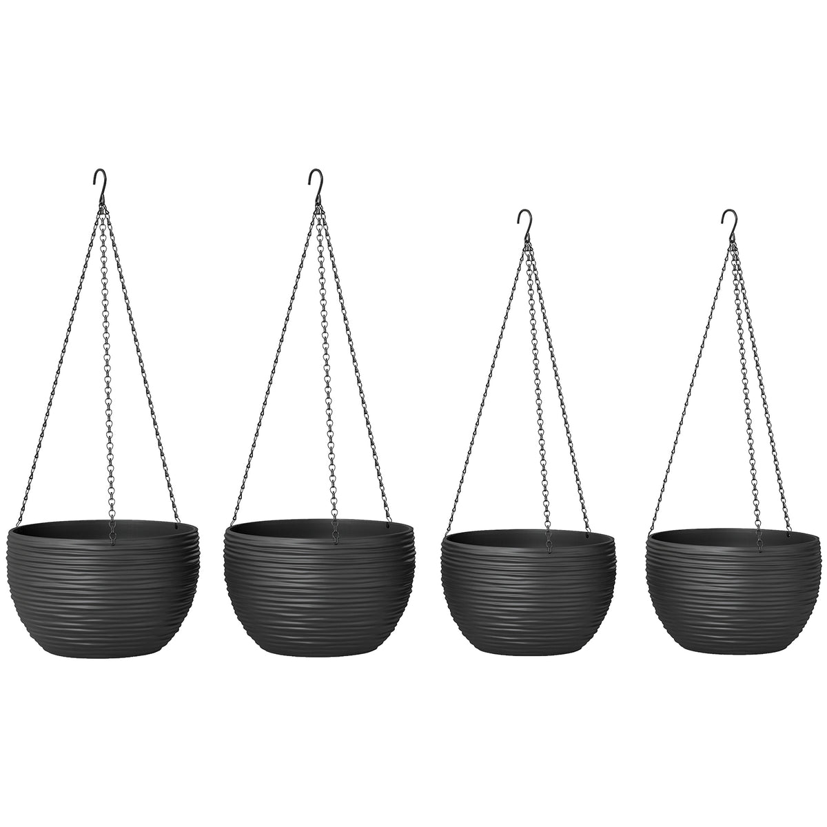Pflanzgefäße für Außen- und Innenpflanzen, Selbstbewässerung, Hängende Pflanzgefäße mit Metallketten, 4 Stück, Schwarz