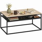 Couchtisch mit Ablage, moderner Industriestil, Wohnzimmertisch für Wohnzimmer, Schlafzimmer, 100 x 59,8 x 47 cm, Eiche
