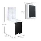 Wandschreibtisch, klappbare Tischplatte, 5 F?cher, 60x94,5x147cm, Schwarz/Wei?