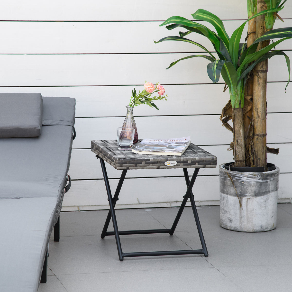 Square PE Wicker Rattan Folding Table - Grey