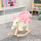 Schaukelpferd Schaukeltier mit Sound Effekt, Haltegriffen, Plüsch Baby Schaukelspielzeug Schaukel Schaukelsitz für Kleinkinder 1,5-3 Monate