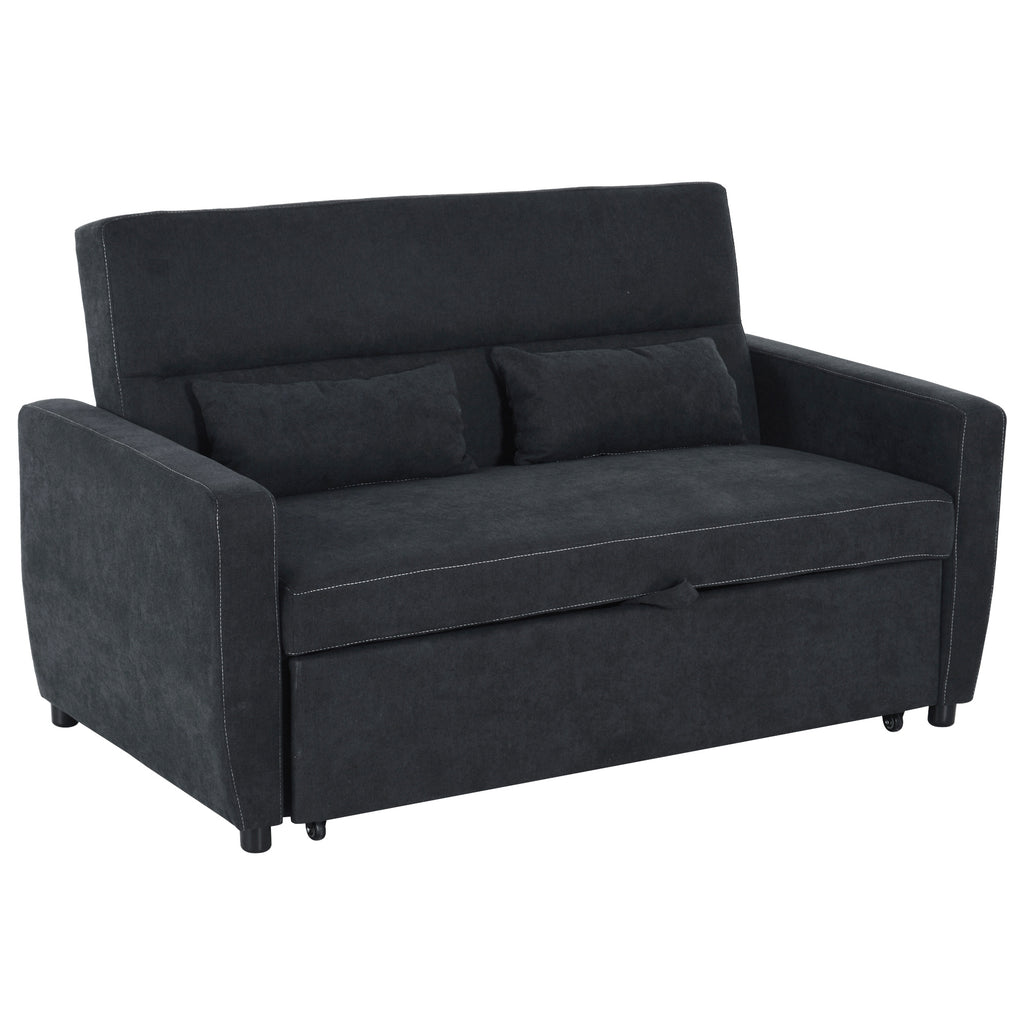 2-Sitzer Sofa mit Bettfunktion, Verstellbarer R¨¹ckenlehne, Polstersofa, Samtoptik, f¨¹r Wohnzimmer, Schlafzimmer, Schwarz