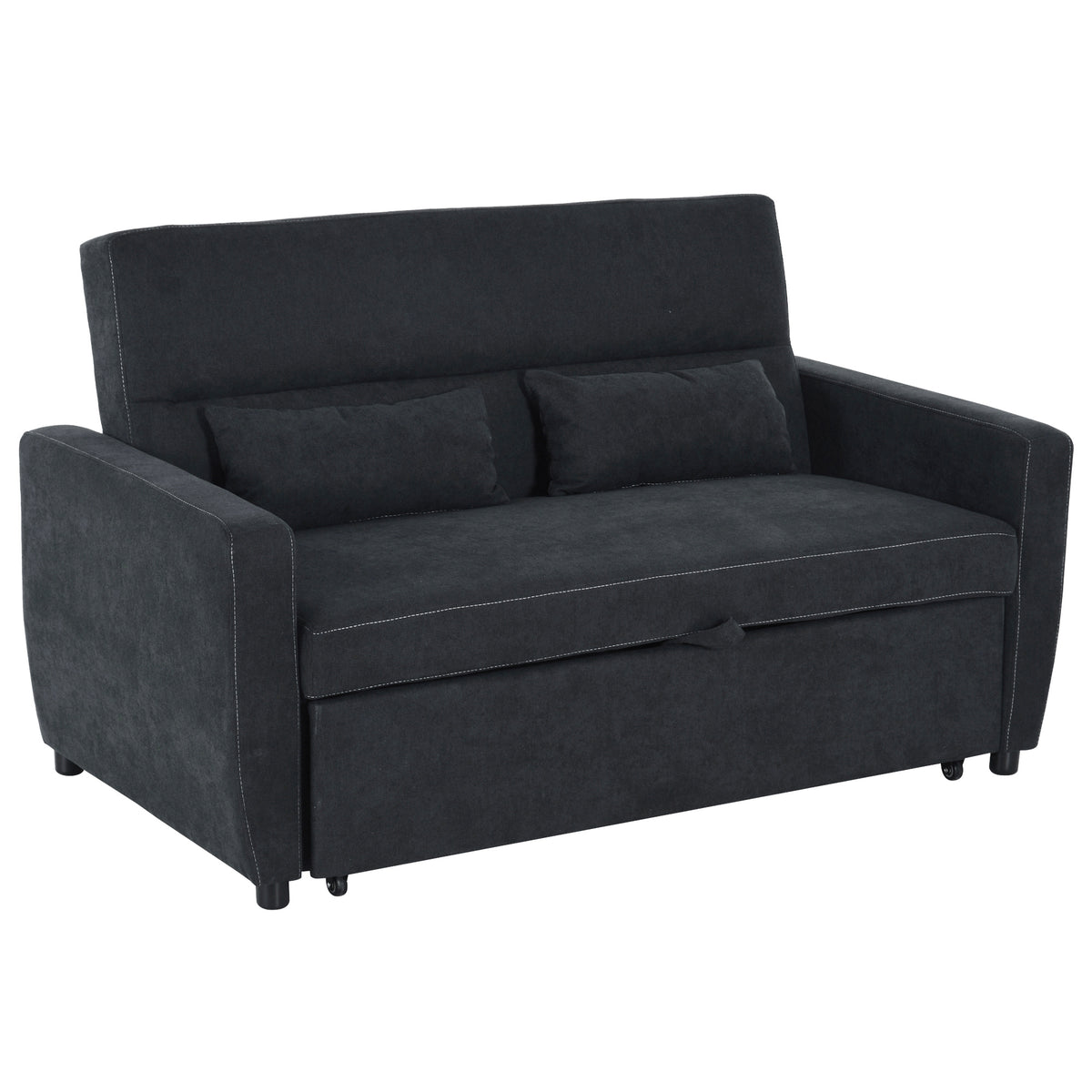 2-Sitzer Sofa mit Bettfunktion, Verstellbarer R¨¹ckenlehne, Polstersofa, Samtoptik, f¨¹r Wohnzimmer, Schlafzimmer, Schwarz