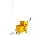 Reinigungswagen 20L Putzwagen mit Presse und Kehrgarnitur, Eimer inkl. Mopp, Rolle