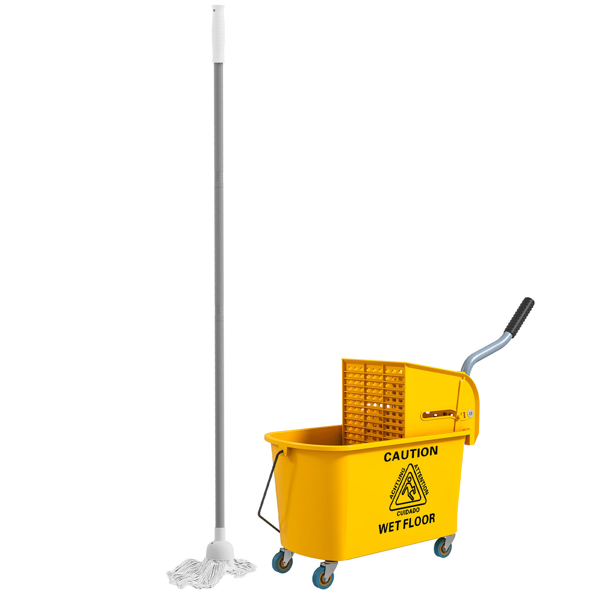 Reinigungswagen 20L Putzwagen mit Presse und Kehrgarnitur, Eimer inkl. Mopp, Rolle