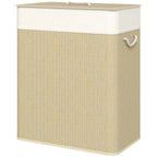 2 Section Laundry Basket with Lid, 100L Bamboo Laundry Hamper with Handles, Removable and Washable Liner, Cream White