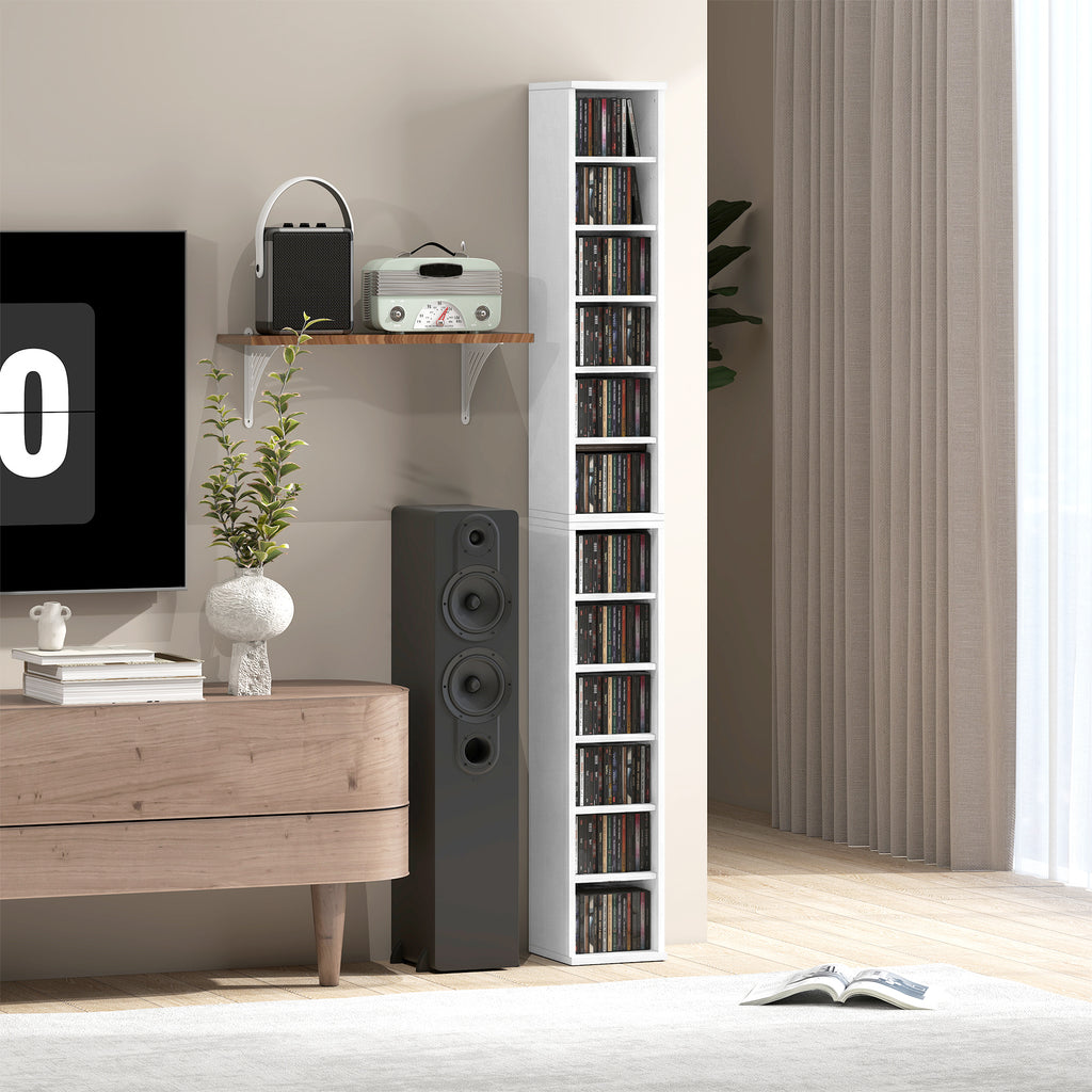 204 CD-Aufbewahrungsregale im 2er-Set, Blu-Ray-Turmständer mit verstellbaren Regalböden, Bücherregal-Organizer, Weiß