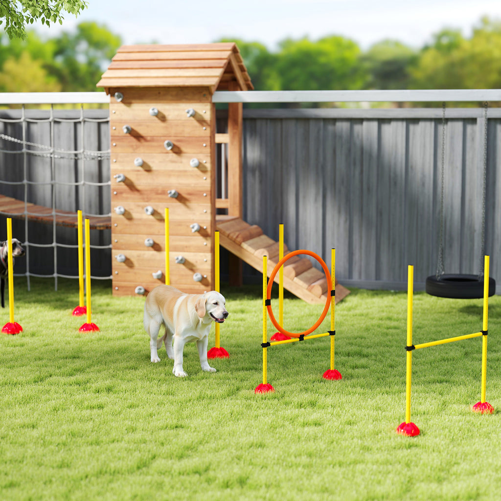 Agility Set Hunde 3-teiliges befüllbar Agility-Ausrüstung für Hundetraining Steckhürdenset mit Slalomstangen