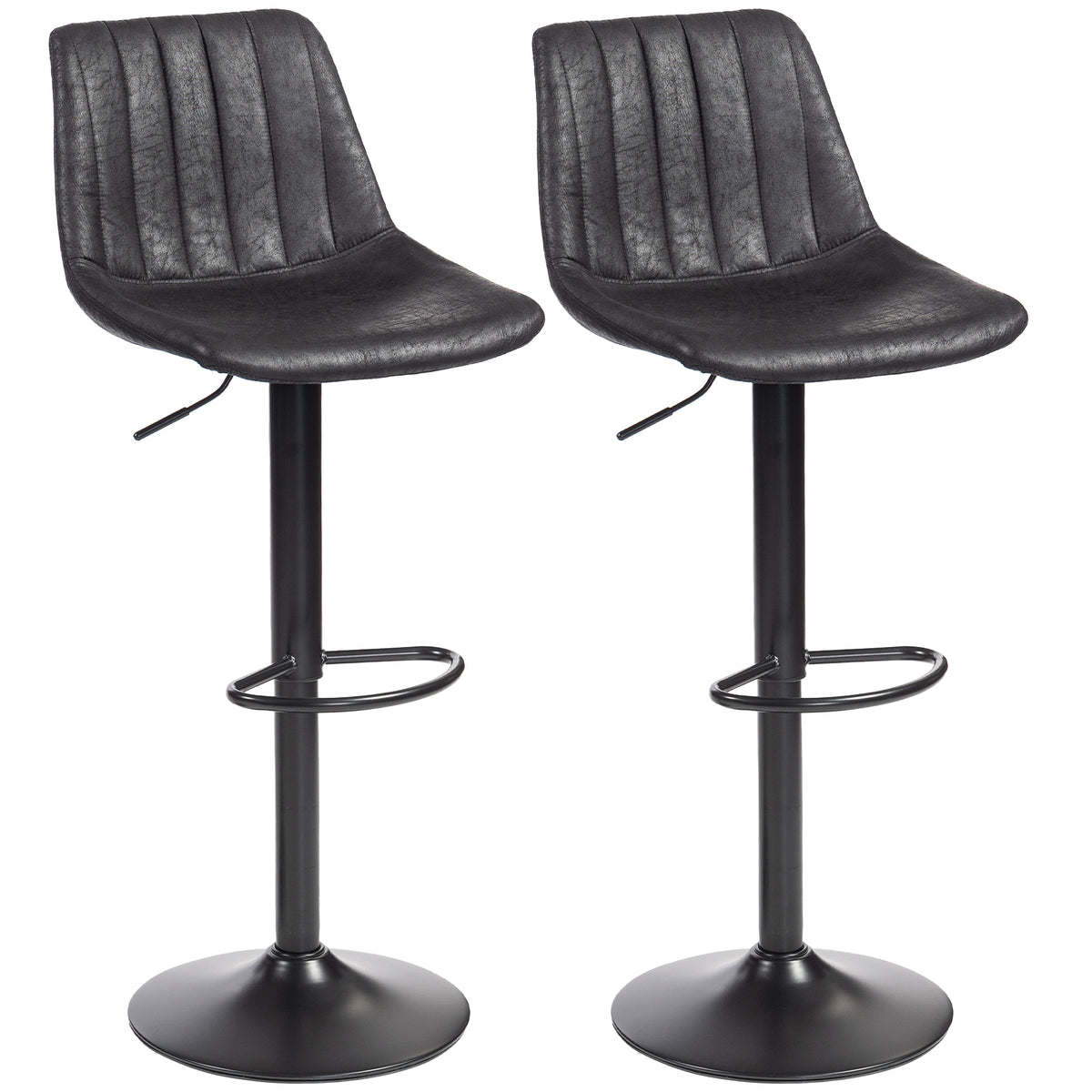2er-Set Barhocker im Retrodesign, inkl. Fußstütze, höhenverstellbar, Gaslift, Schwarz