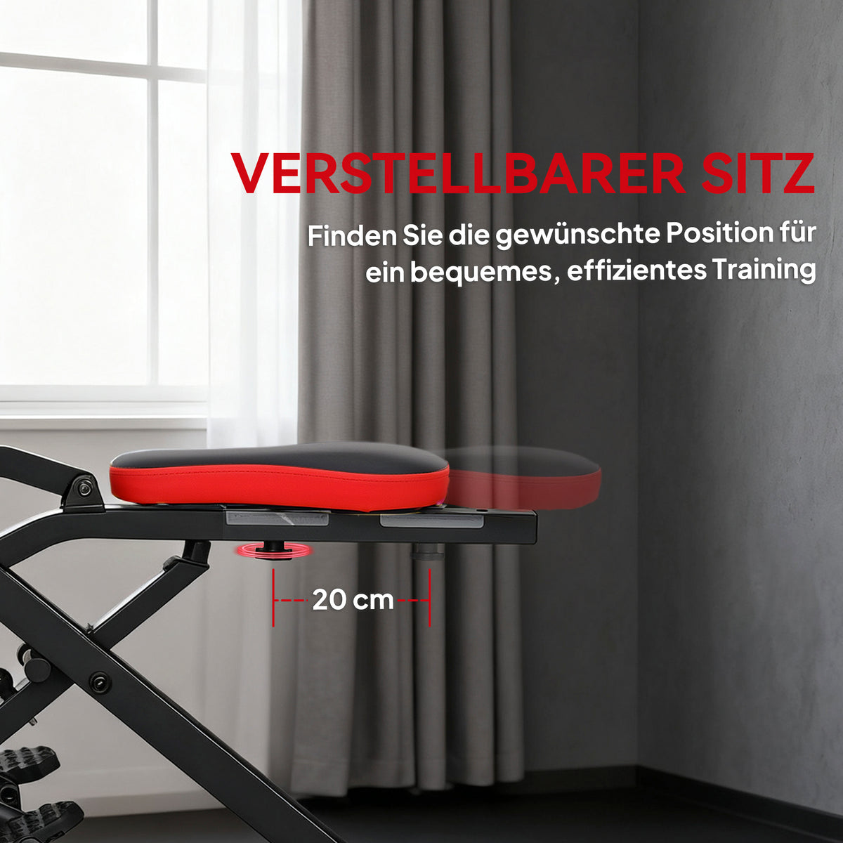 Trainingsmaschine, verstellbar, Metallrohre, Pedale, klappbar, Rot
