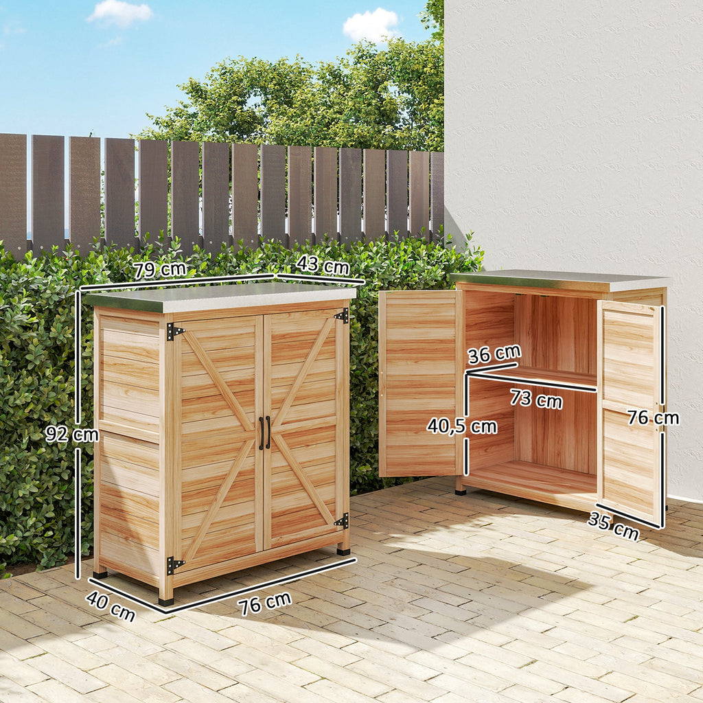 Gartenschrank mit Pflanztisch Holz Geräteschuppen mit verzinkter Arbeitsplatte 2 Regalböden Doppeltür, 79 x 43 x 92cm
