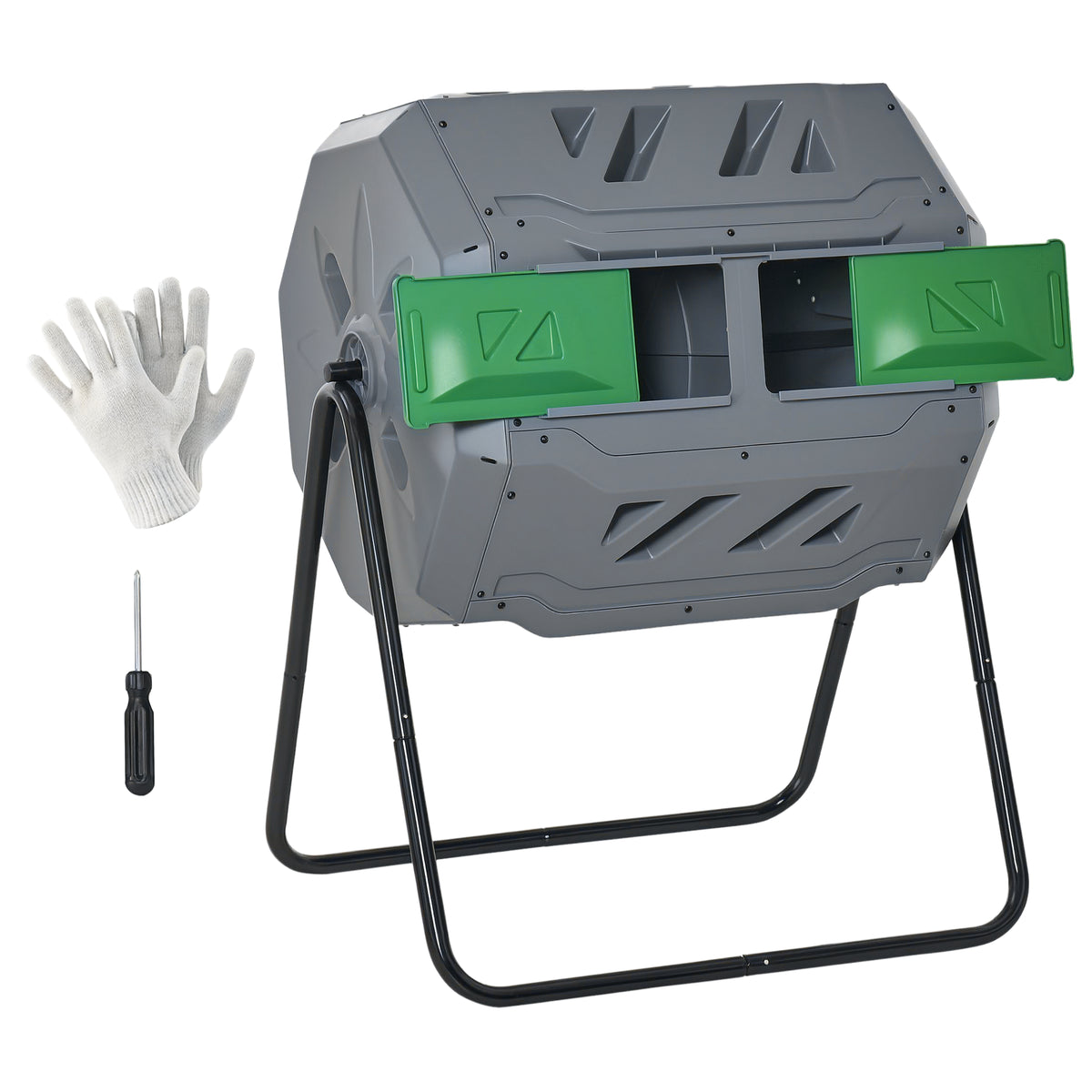 160L 360° Rotating Dual Chamber Composter - Grey