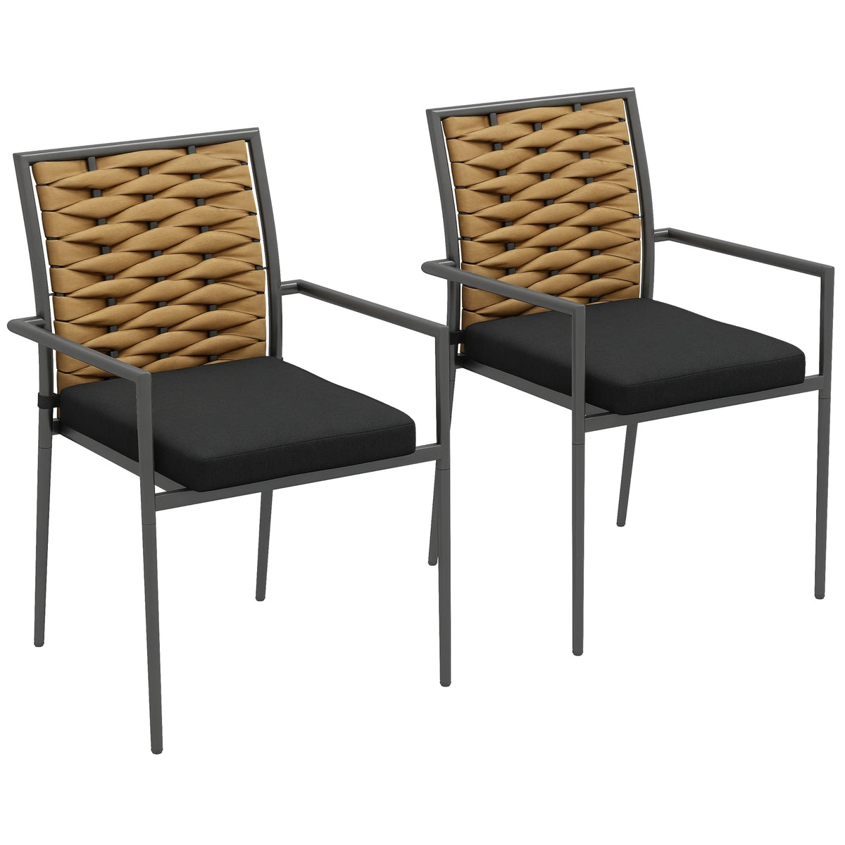 Gartenstühle Outdoor-Stühle Terrassenstühle, wetterbeständig, modernes Design, 57 x 58 x 87cm, Braun+Schwarz+Grau