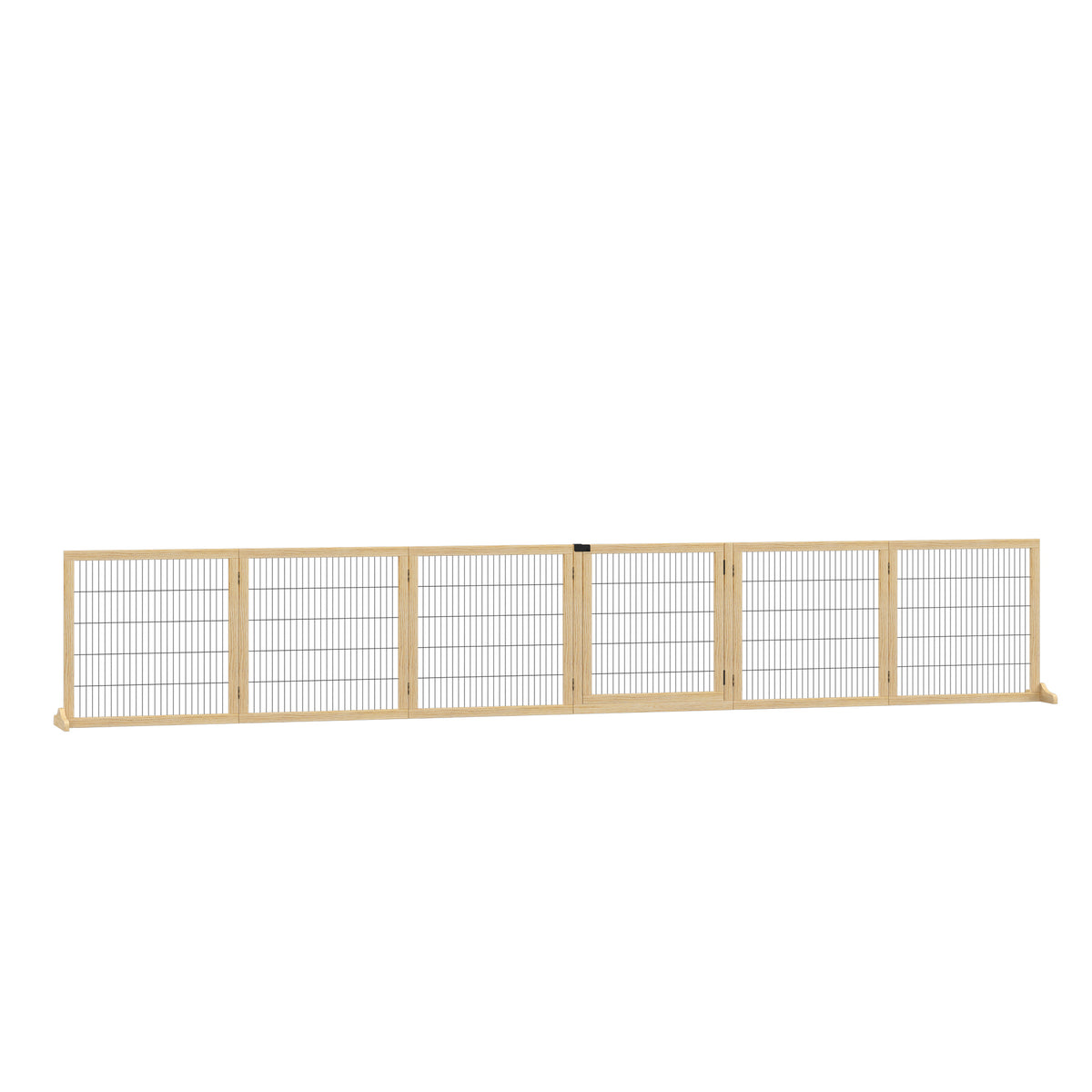 Wooden Pet Gate, Freestanding Dog Security Barrier with Two Support Feet - Natural Tone