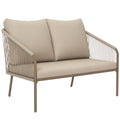 2-Sitzer Rattansofa mit Kissen Loungesofa Sitzgruppe, Wetterfest Couch Beige