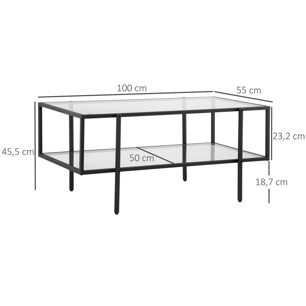Couchtisch mit Ablage, verstellbare F¨¹?e, Stahlrahmen, Glasplatte, 100 x 55 x 45,5 cm, Wei?