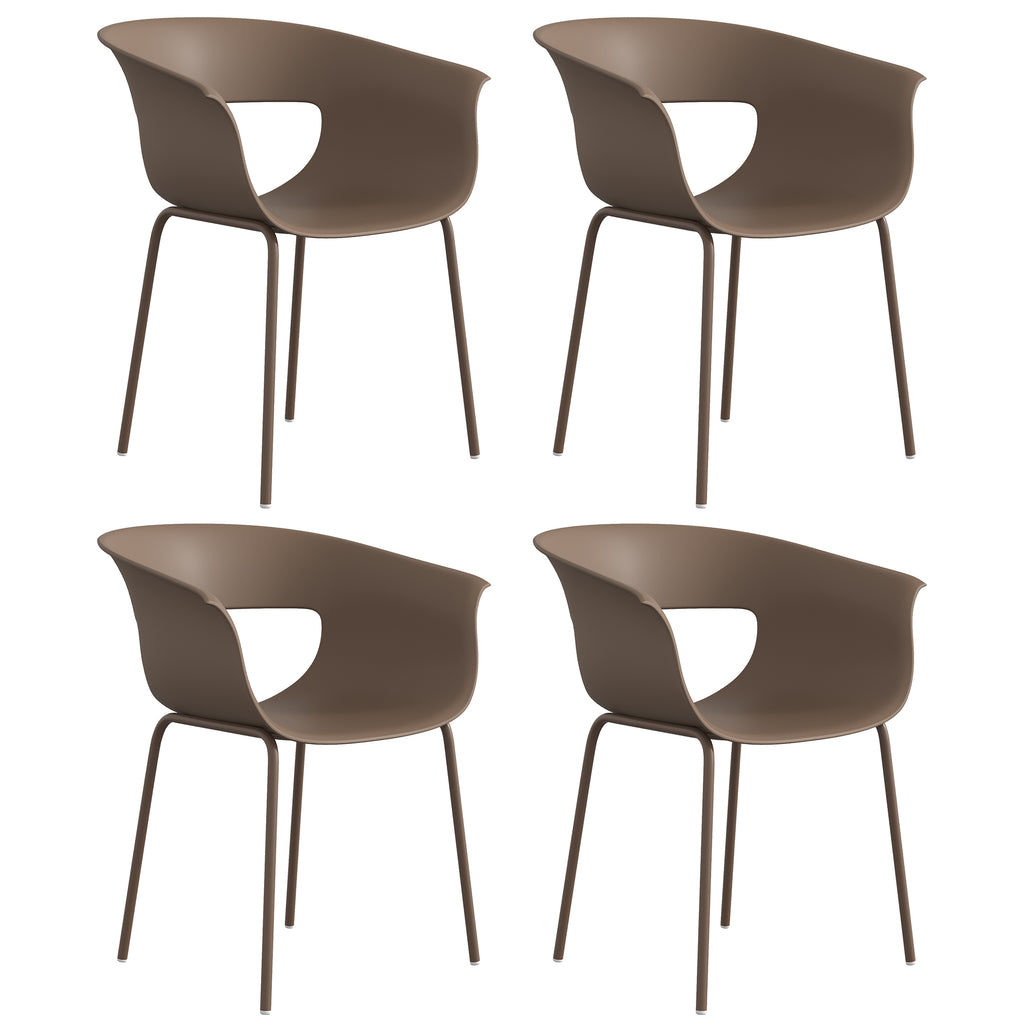 Gartenstühle 4er Set ergonomisch Balkonstühle mit Ausschnittdesign Armlehne Wetterfest rostbeständig Kaffee