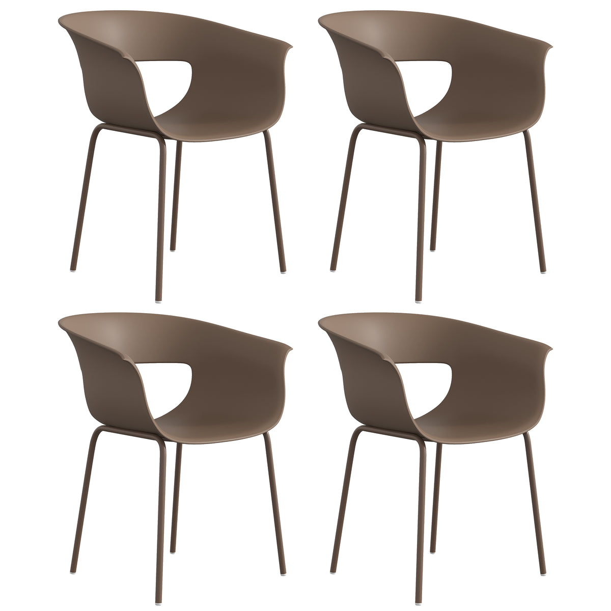 Gartenstühle 4er Set ergonomisch Balkonstühle mit Ausschnittdesign Armlehne Wetterfest rostbeständig Kaffee