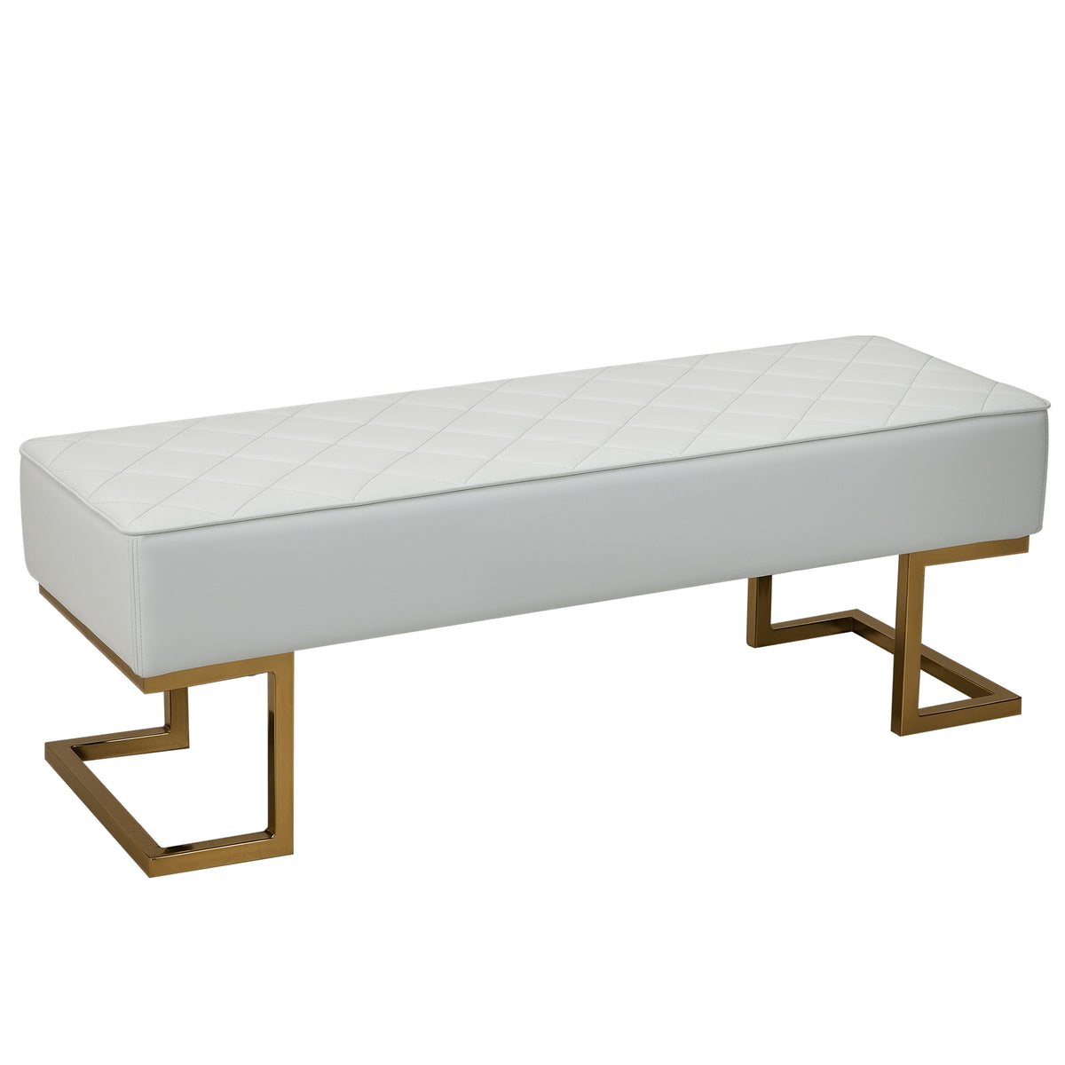 Sitzbank f¨¹r Schlafzimmer Truhenbank Bettbank Wohnzimmer Kunstleder Metall Wei?+Gold 120 x 43 x 42 cm