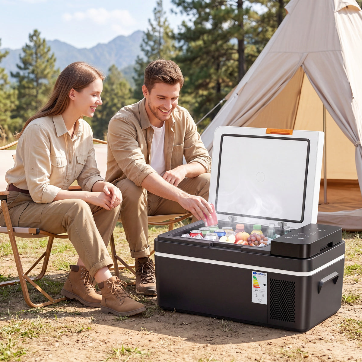 Kompressor Kühlbox 20L -20℃-20℃ Elektrische Kühlbox mit APP-Steuerung LED-Leuchten USB Anschluss Batterieschutz