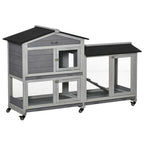 Wooden Rabbit Hutch, Guinea Pig Cage, with Wheels, Run, Slide-Out Tray, Ramp