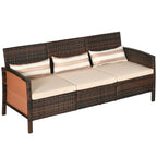 Rattan Sofa mit Kissen, Dreisitzer, Garten Loungesofa, Stahl, Braun, 173 x 68 x 78 cm