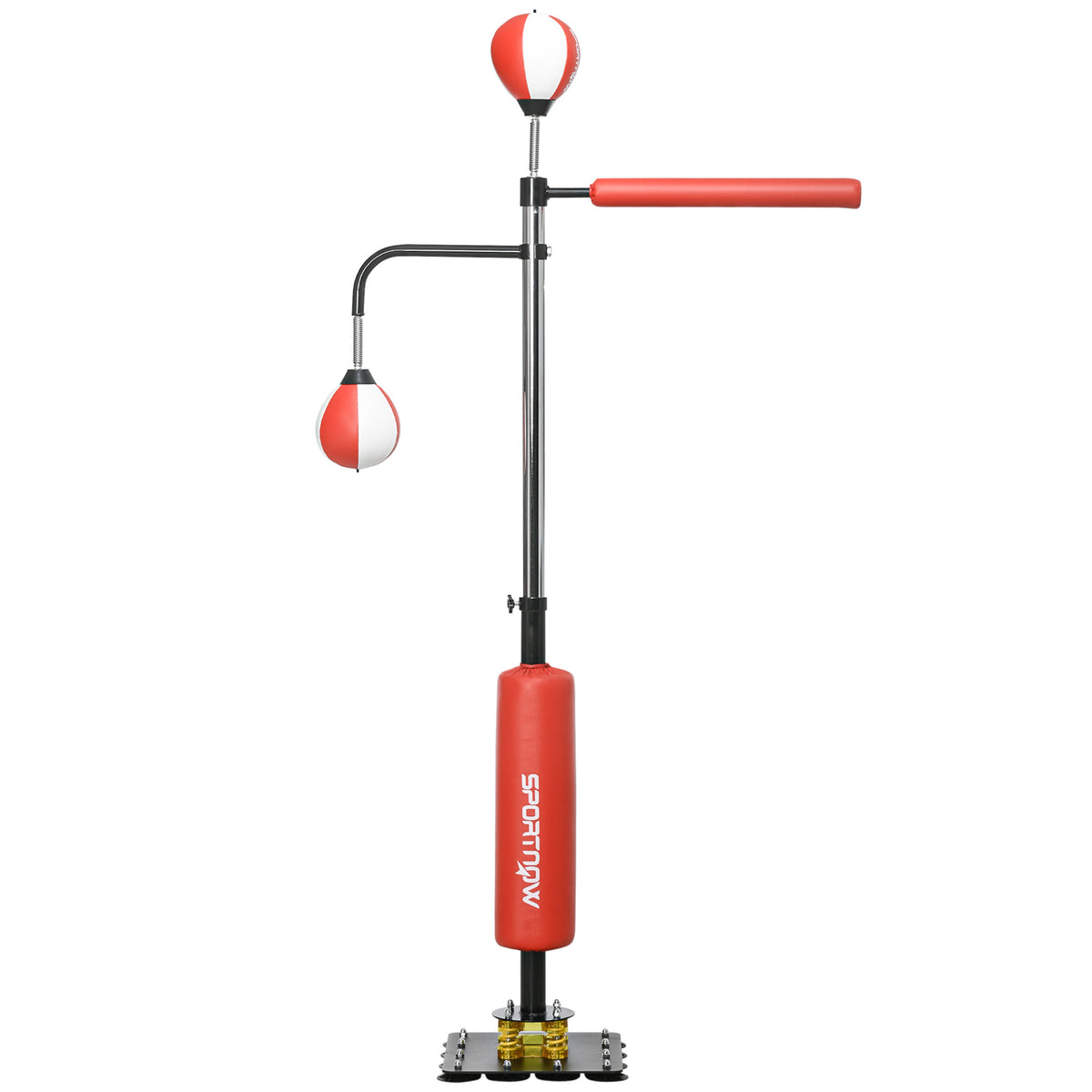 Boxstand, zwei Speedballs, drehbare Boxstange, Kickpolster, höhenverstellbar, Stahl, 107 x 36 x 140-205cm