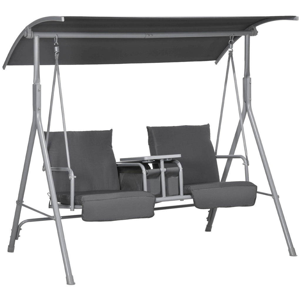Hollywoodschaukel, 2-Sitzer, mit Dach und Tisch, Metallrahmen, bis 180 kg, 175x110x165 cm, Schwarz