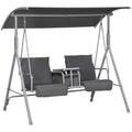 Hollywoodschaukel, 2-Sitzer, mit Dach und Tisch, Metallrahmen, bis 180 kg, 175x110x165 cm, Schwarz