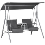 Hollywoodschaukel, 2-Sitzer, mit Dach und Tisch, Metallrahmen, bis 180 kg, 175x110x165 cm, Schwarz