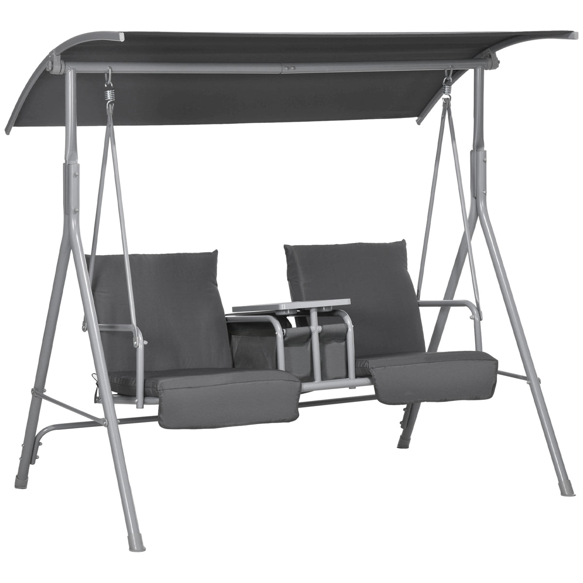 Hollywoodschaukel, 2-Sitzer, mit Dach und Tisch, Metallrahmen, bis 180 kg, 175x110x165 cm, Schwarz