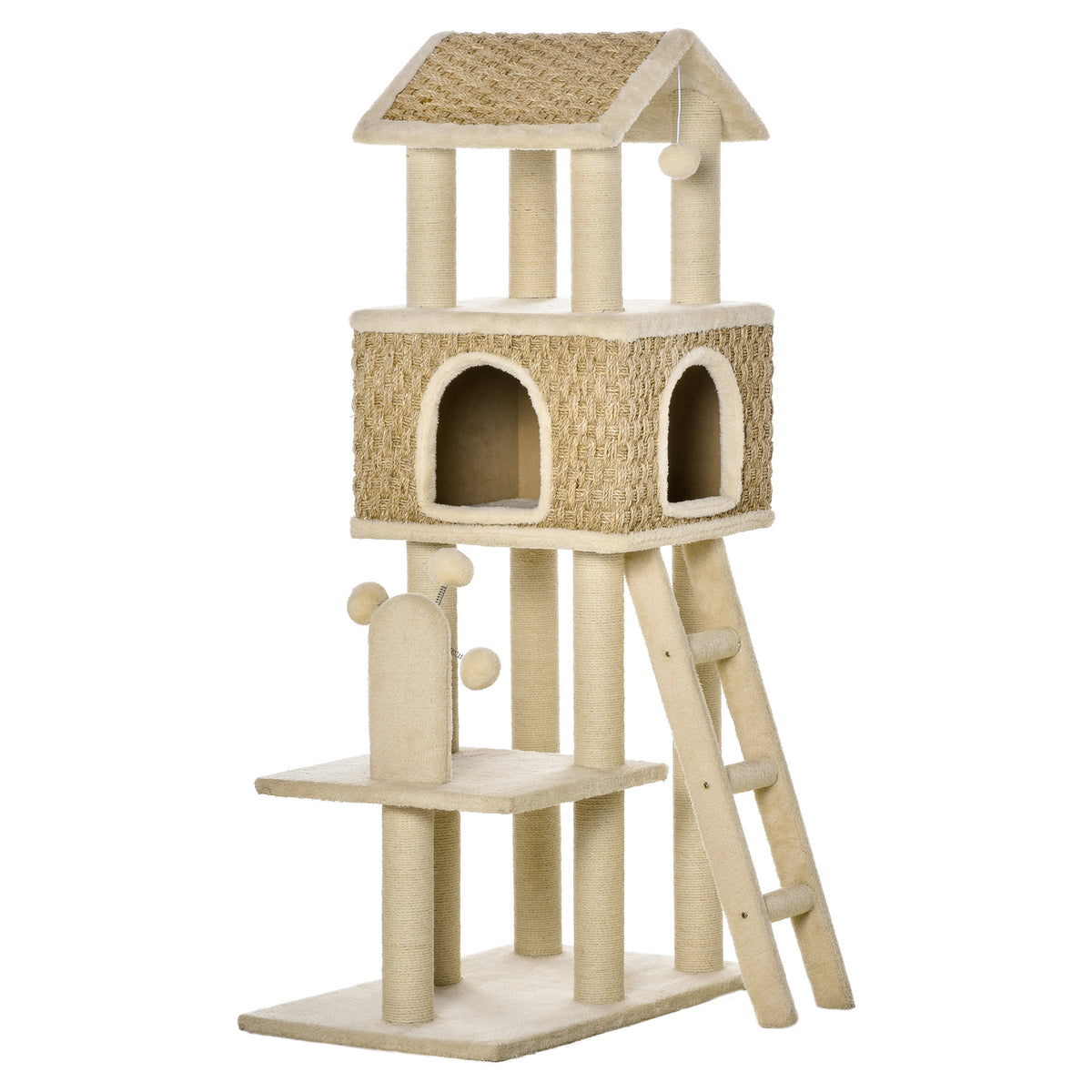 mit Katzenhöhle inkl. Spielzeug Sisal Plüsch Khaki + Beige + Kaffee