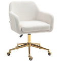 Homeoffice-Stuhl, h?henverstellbarer B¨¹rostuhl mit Rollen, Samtartiger Bezug, Metallbasis, Cremewei?